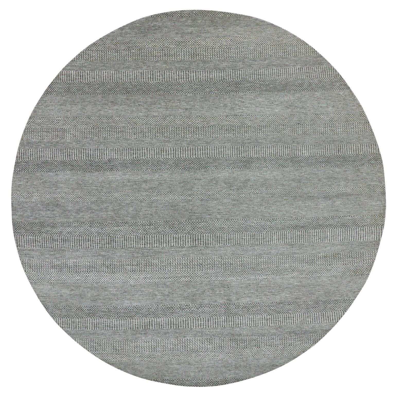 10'x10' Gray Hand Knotted Modern Tone On Tone Grass Design Pure Wool Round Rug