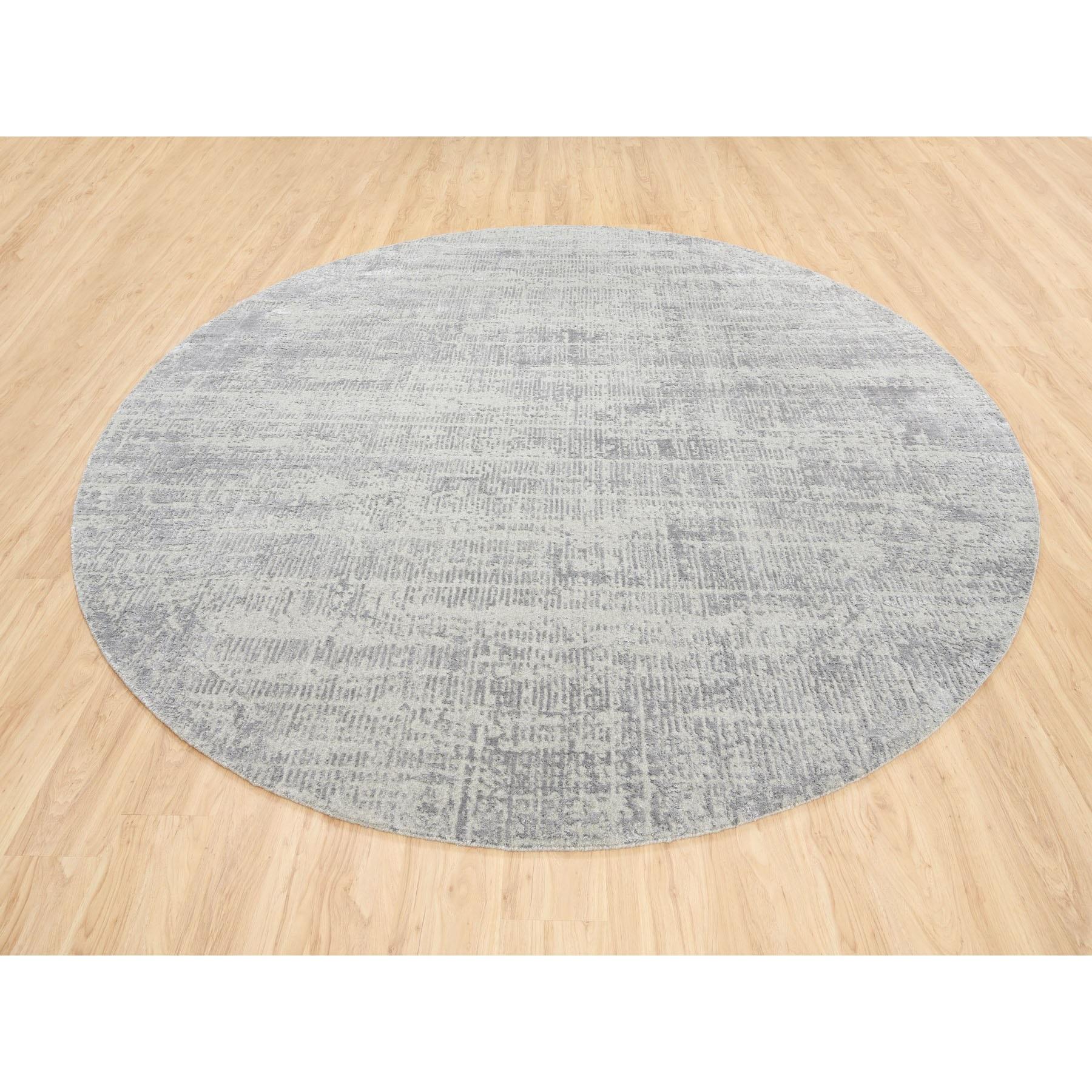 Alfombra redonda oriental de jacquard fino de lana y seda tejida a mano gris de 10'x10 Moderno en venta