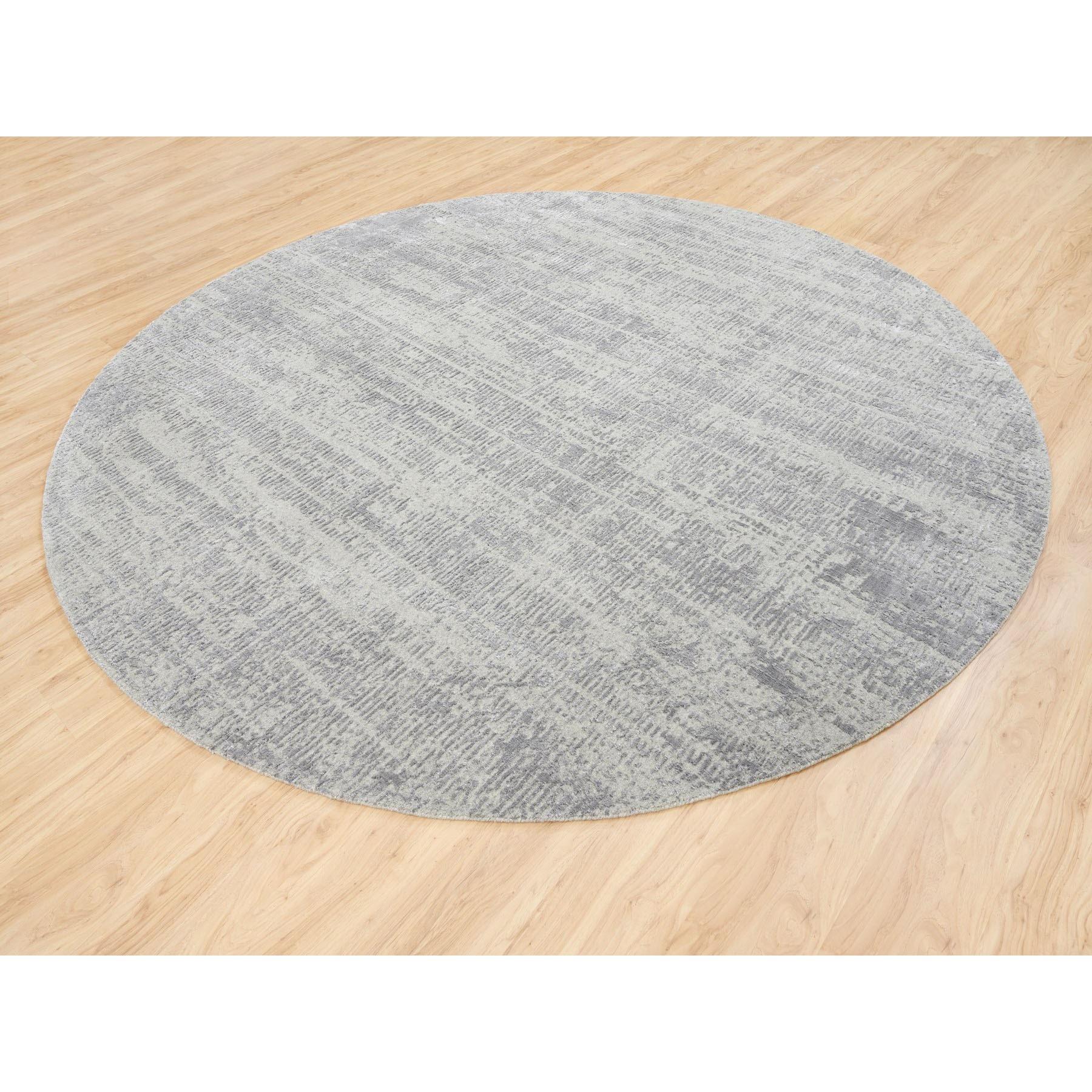 Alfombra redonda oriental de jacquard fino de lana y seda tejida a mano gris de 10'x10 Indio en venta
