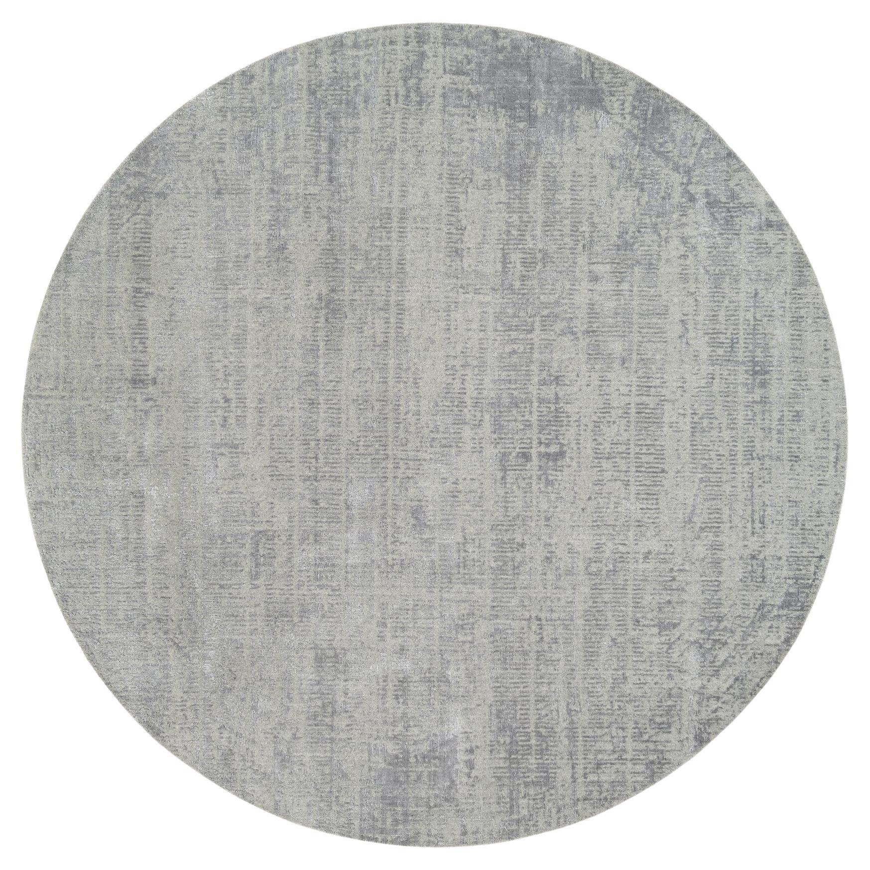 Tappeto rotondo orientale 10'x10' grigio lavorato a mano in lana e seta Jacquard fine