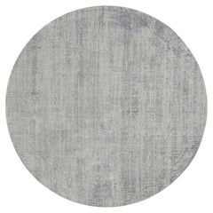 Tappeto rotondo orientale 10'x10' grigio lavorato a mano in lana e seta Jacquard fine