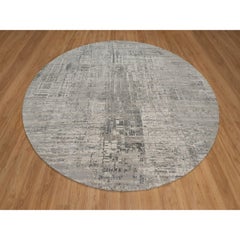 10'x10' Gray Modern Erased Design Hand Knotted Undyed Natural Wool Round Rug