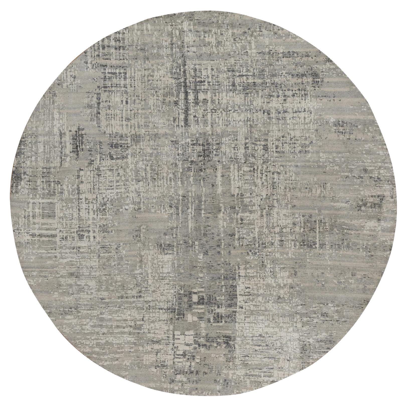 10
x10
Grauer Moderner Gelöschter Entwurf Handgeknüpfter Ungefärbter Rundteppich aus natürlicher Wolle
