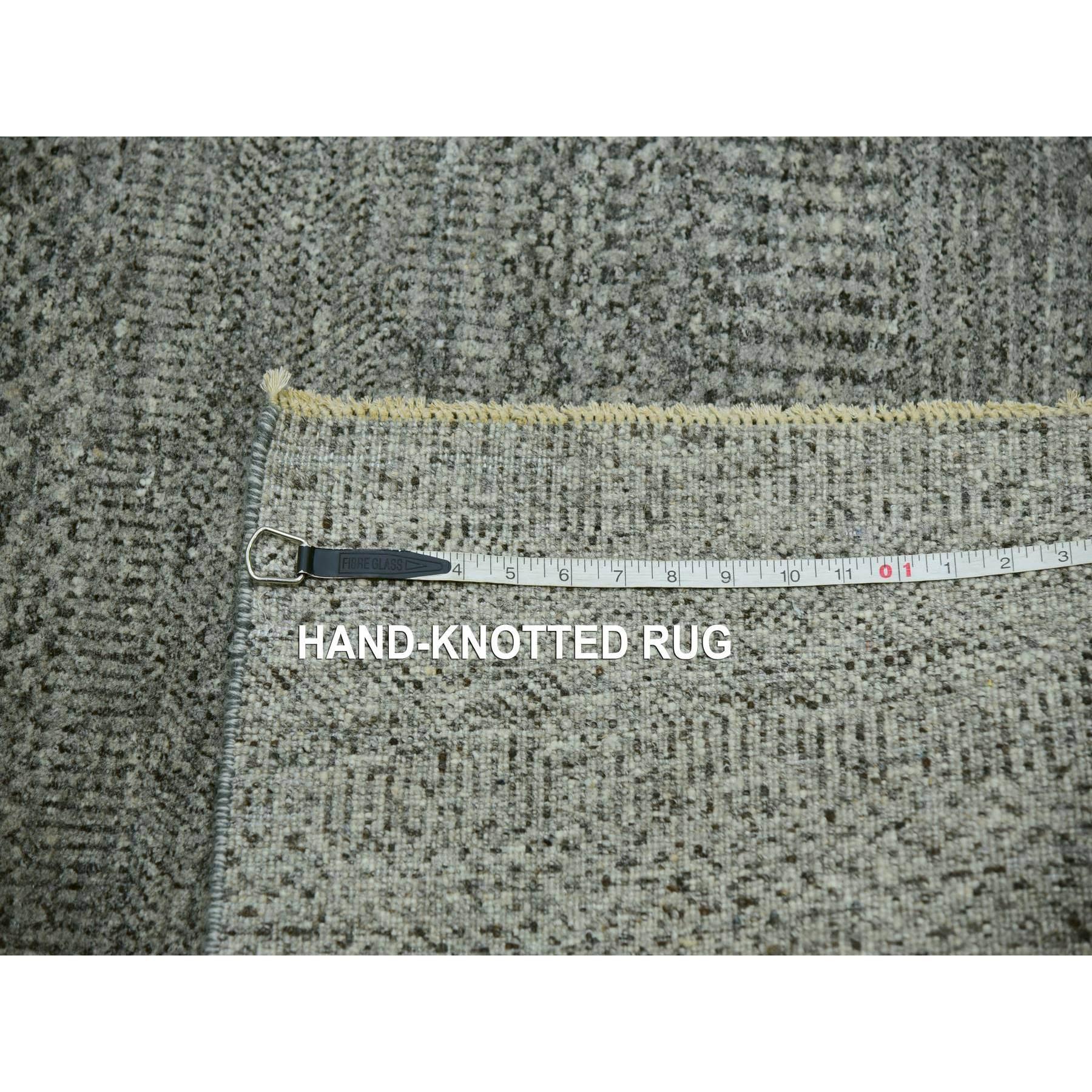10'x10' Gris Modern Grass Tapis oriental carré en laine non teintée noué à la main en vente 3