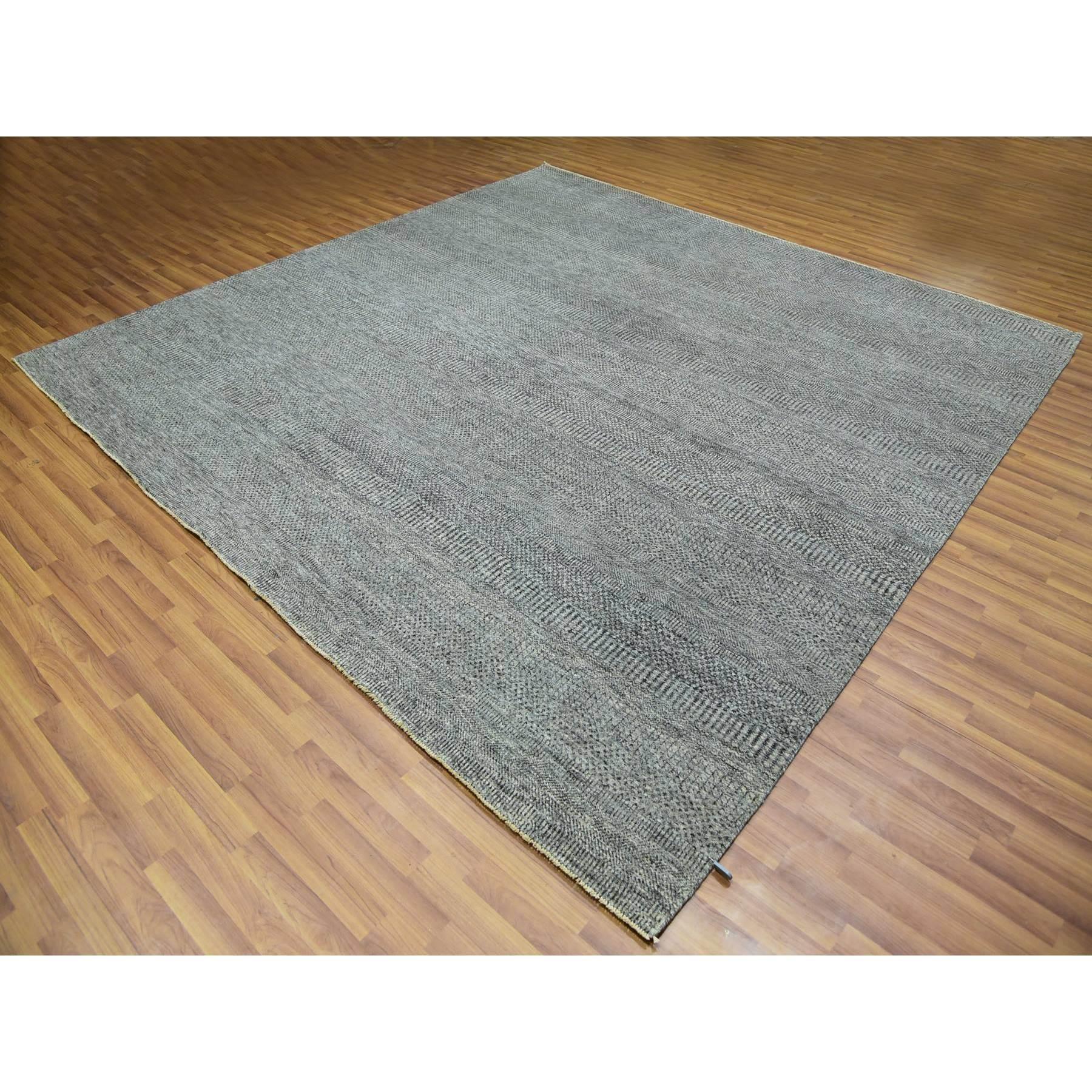 Moderne 10'x10' Gris Modern Grass Tapis oriental carré en laine non teintée noué à la main en vente
