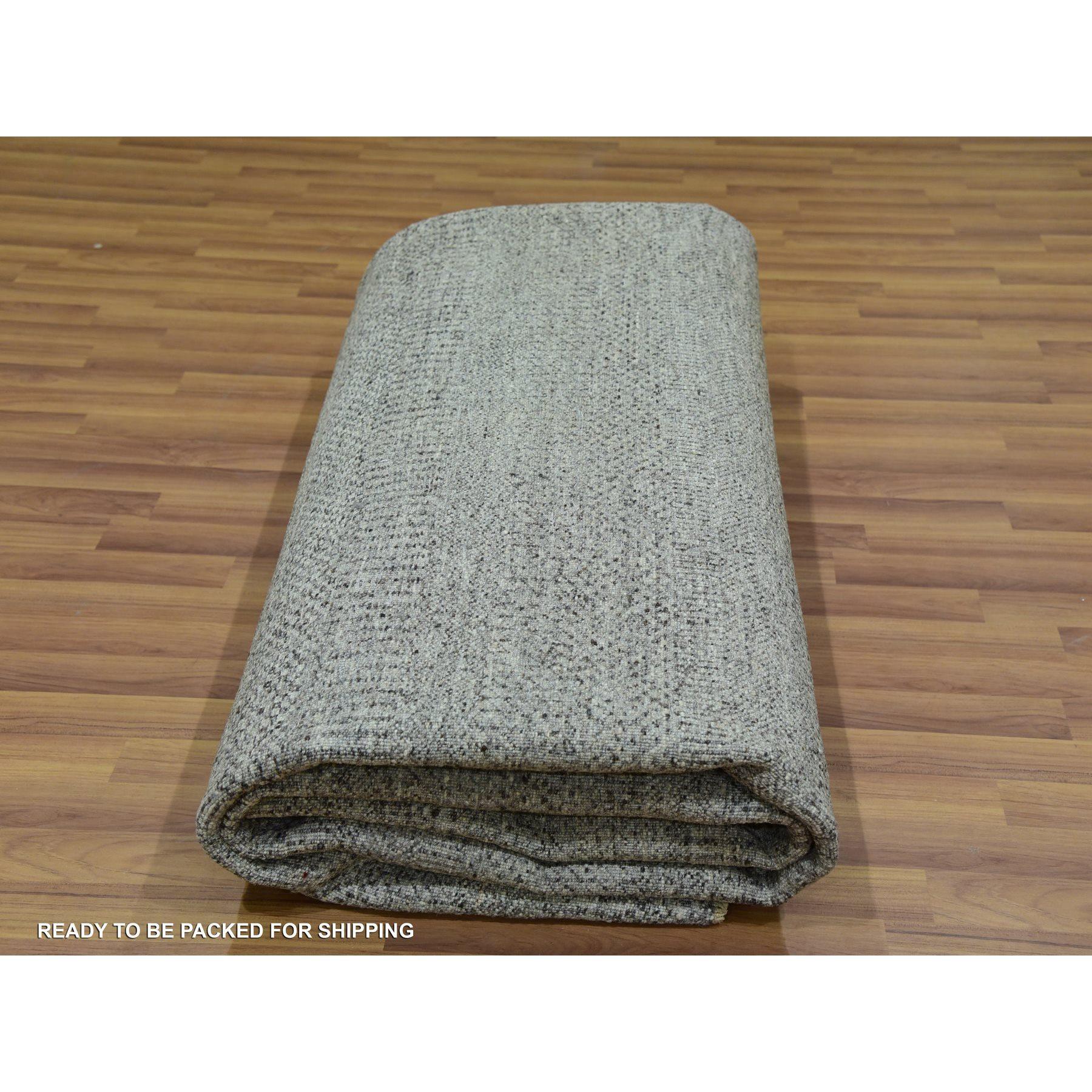 10'x10' Gris Modern Grass Tapis oriental carré en laine non teintée noué à la main en vente 1