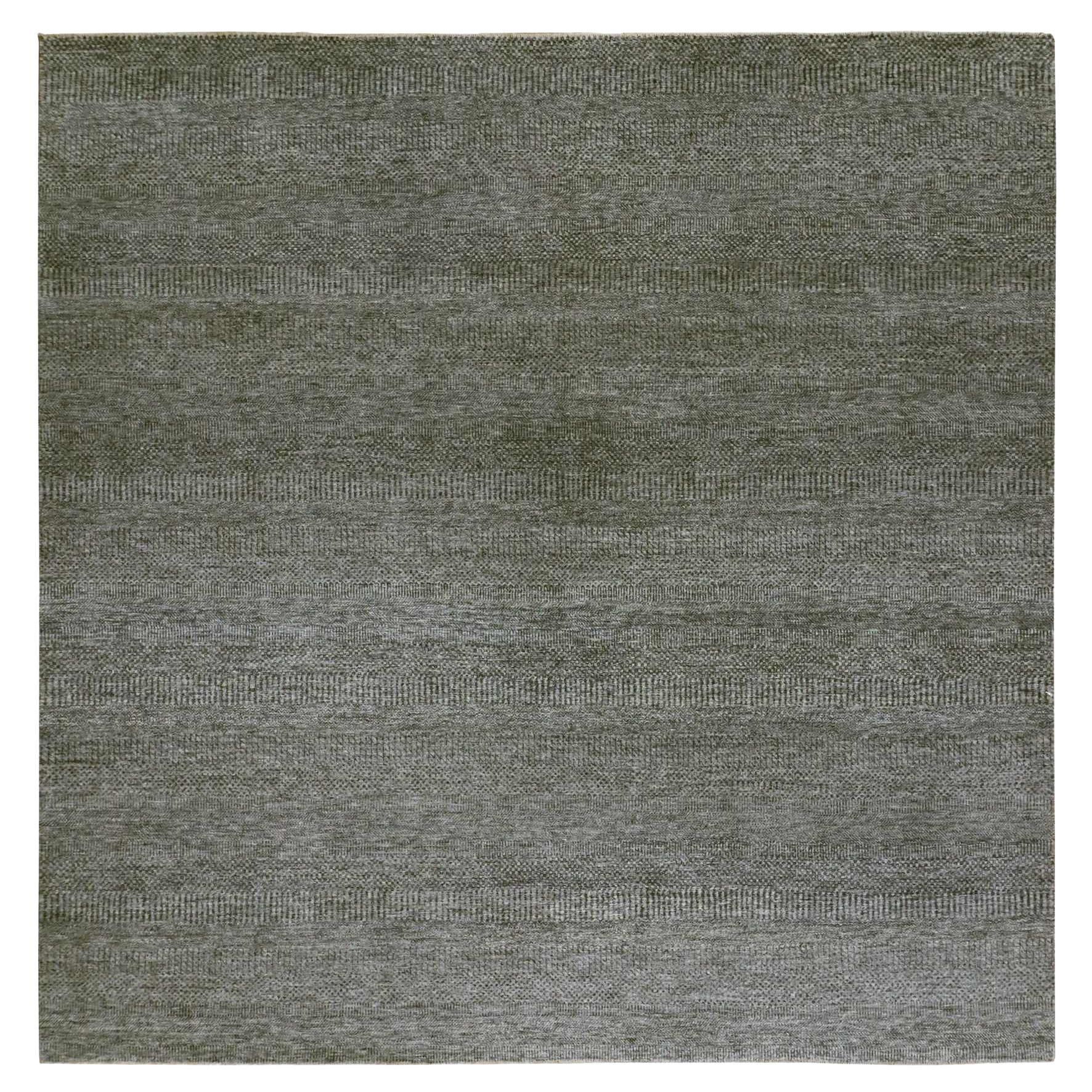 10'x10' Gray Modern Grass Hand Knotted Undyed Wool Square Oriental Rug