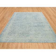 10'x10' Gray Modern Jacquard Hand Loomed Wool and Silk Square Oriental Rug