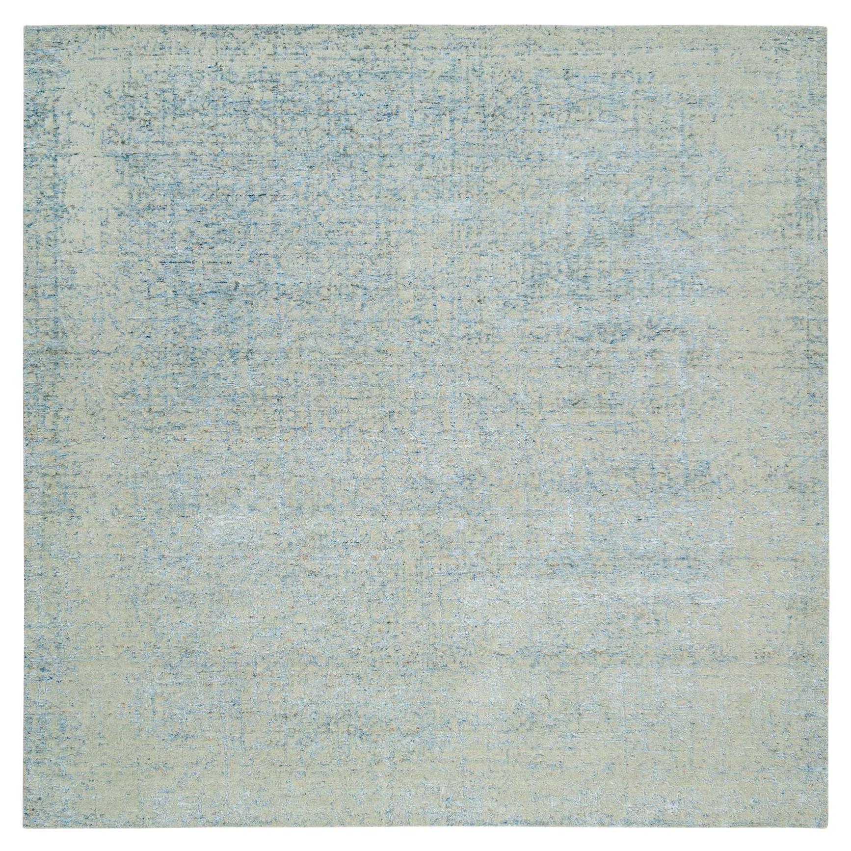 10
x10
 Gray Modern Jacquard Hand Loomed Wool and Silk Square Oriental Rug For Sale