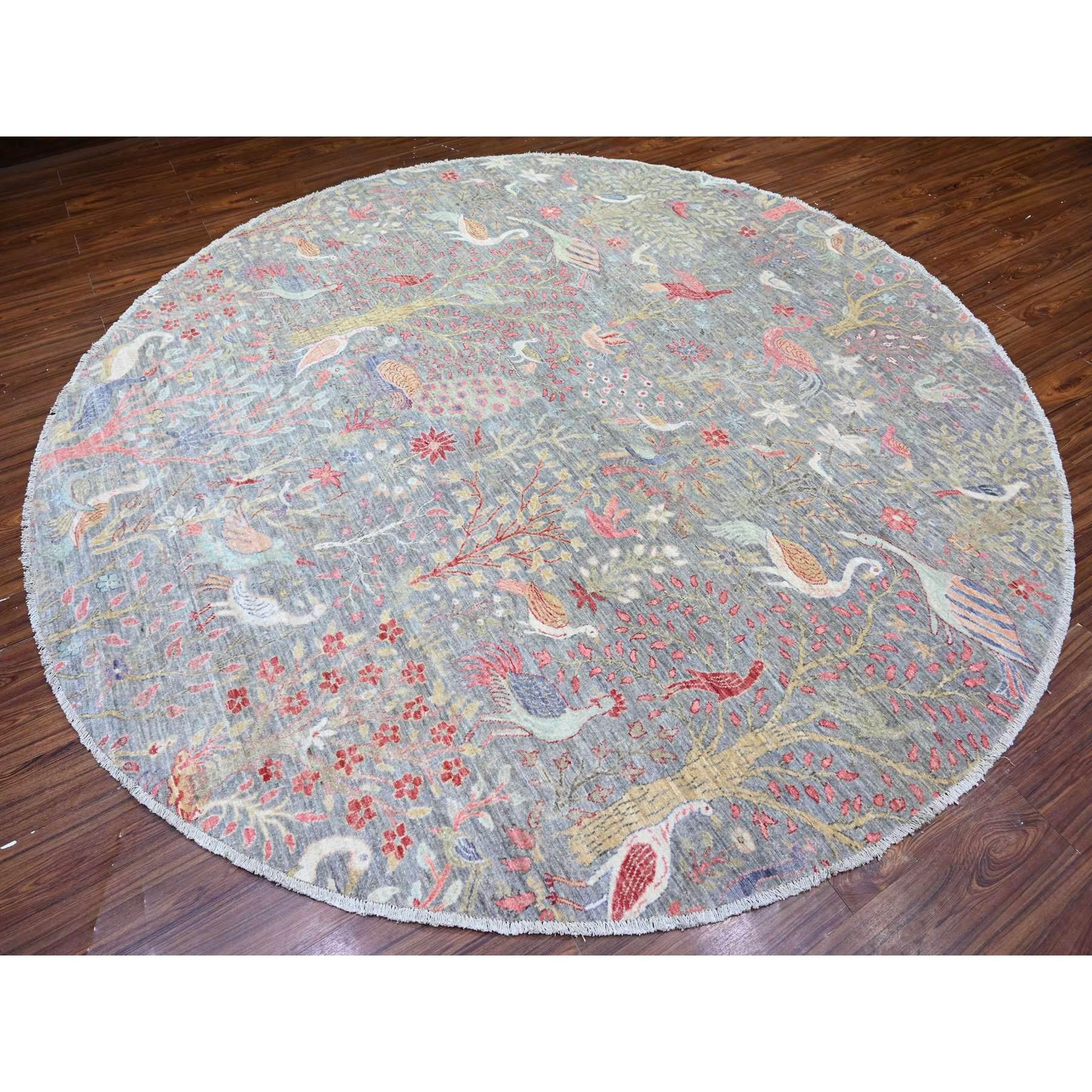 Oushak 10'x10' Gris, teintures naturelles, laine douce, Afghan Peshawar noué à la main, tapis rond en vente