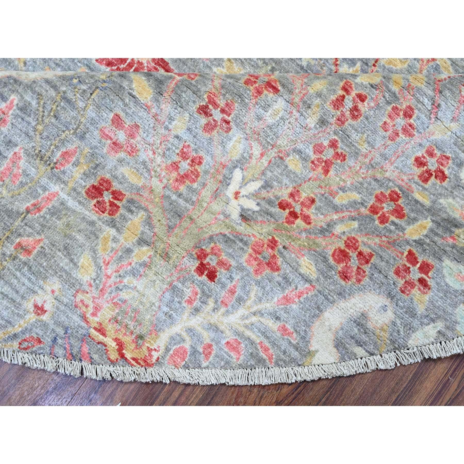 XXIe siècle et contemporain 10'x10' Gris, teintures naturelles, laine douce, Afghan Peshawar noué à la main, tapis rond en vente