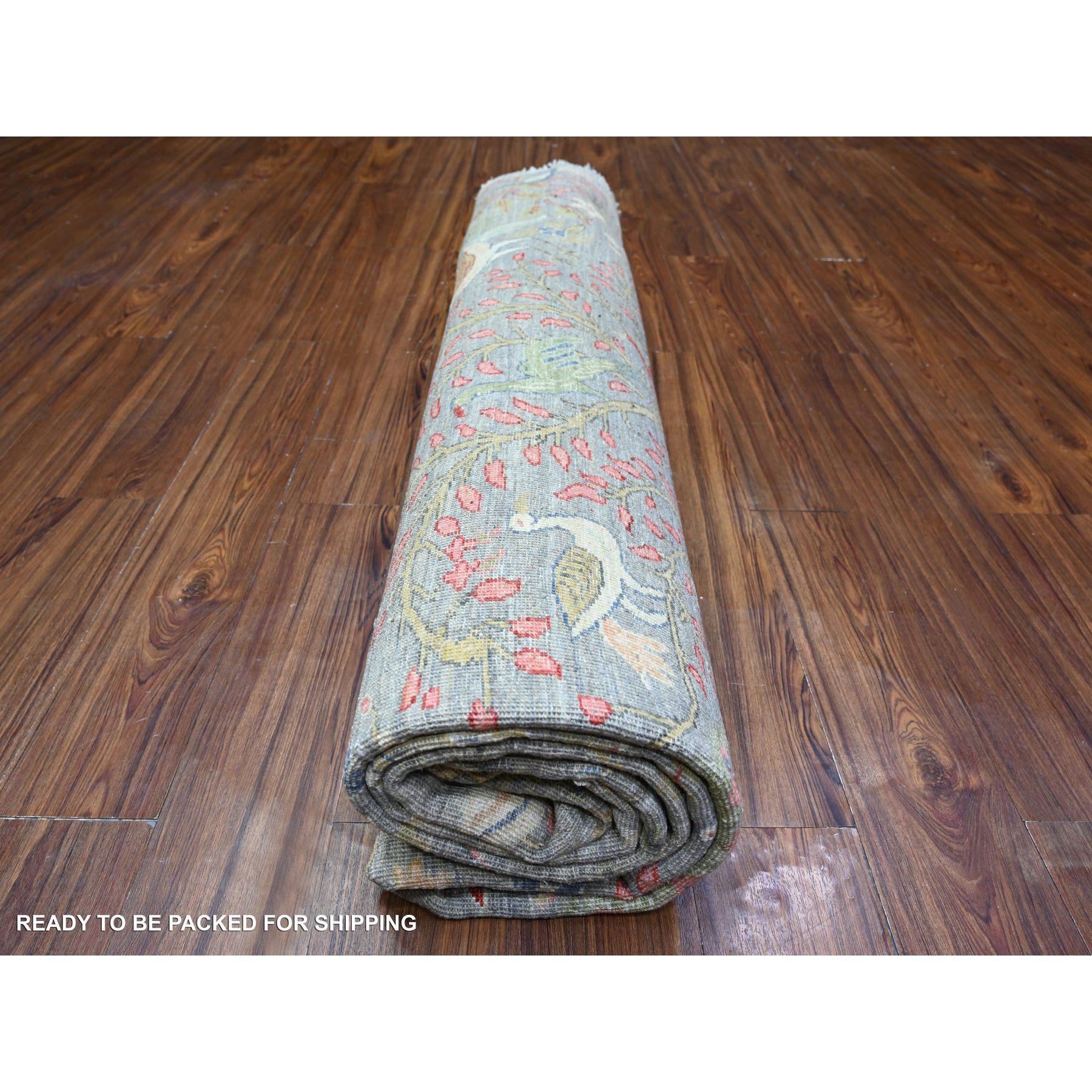 10'x10' Gris, teintures naturelles, laine douce, Afghan Peshawar noué à la main, tapis rond en vente 2