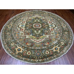 10'x10' Grau Peshawar Heriz Design Dicht gewebte handgeknüpfte Wolle Runde Teppich