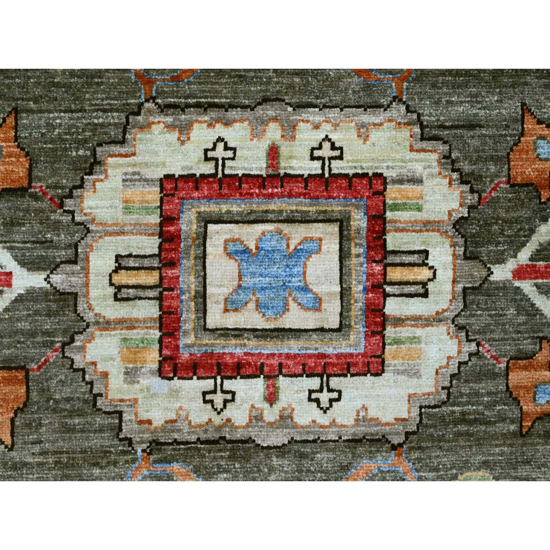 10'x10' Gray Peshawar Heriz Design Densely Woven Hand Knotted Wool Round Rug For Sale 1