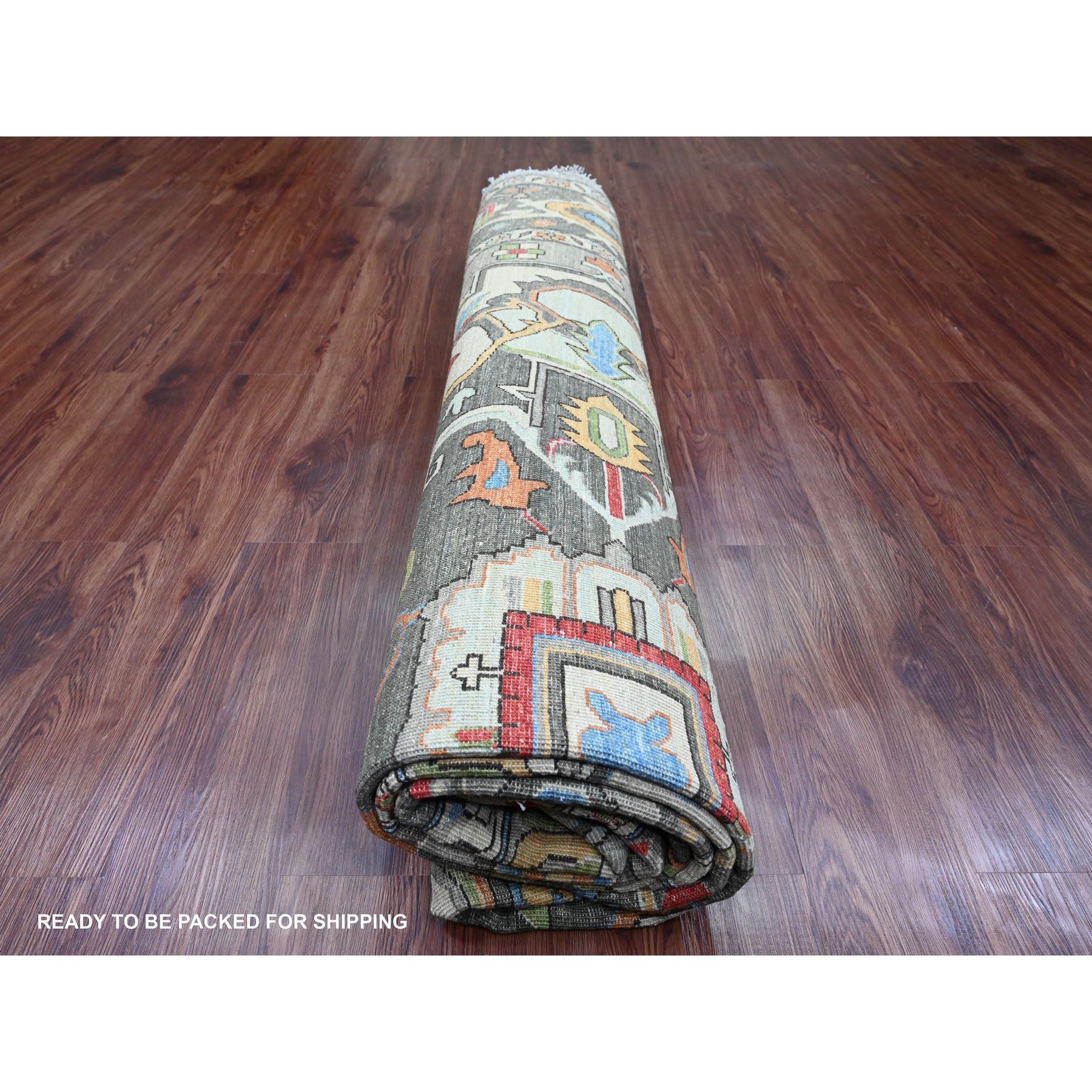 10'x10' Gray Peshawar Heriz Design Densely Woven Hand Knotted Wool Round Rug For Sale 2