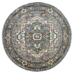 10'x10' Grau Peshawar Heriz Design Dicht gewebte handgeknüpfte Wolle Runde Teppich