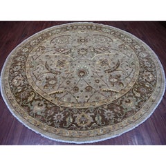 10'x10' Grauer Peshawar mit Heriz All Over Design Handgeknüpfter Wollteppich rund