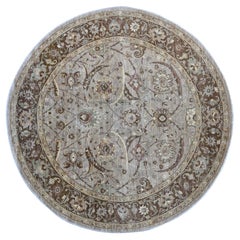 10'x10' Grauer Peshawar mit Heriz All Over Design Handgeknüpfter Wollteppich rund
