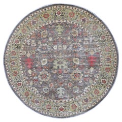 10'x10' Gray Peshawar with Ziegler Mahal Design Hand Knotted Wool Round Rug