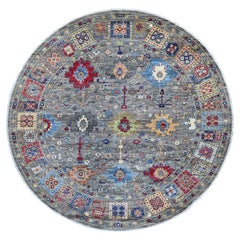 10'x10' Gray Peshawar with Ziegler Mahal Design Hand Knotted Wool Round Rug