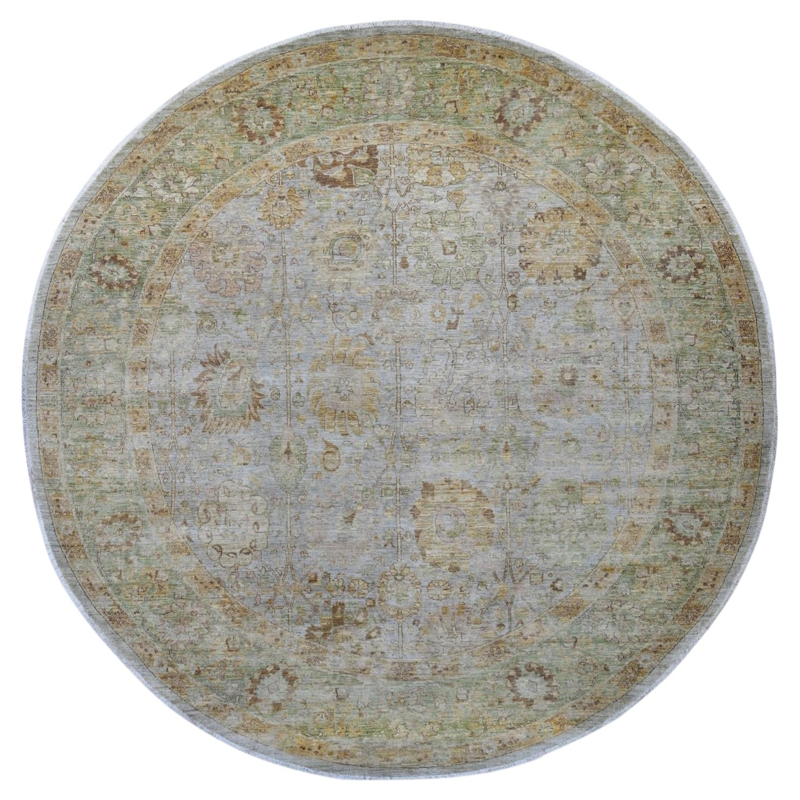 10'x10' Gray Peshawar with Ziegler Mahal Design Wool Hand Knotted Round Rug