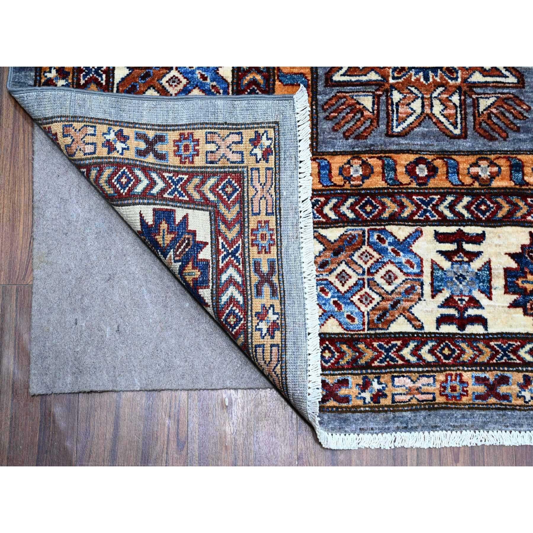 Afghano 10'x10' Gray Promenade White Tappeto quadrato afghano super kazak tutto in lana annodato a mano in vendita