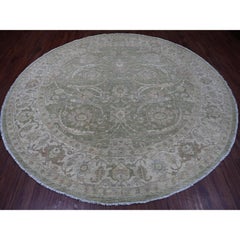 10'x10' Green Peshawar with Heriz All Over Design Hand Knotted Wool Round Rug