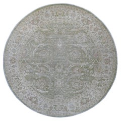 10'x10' Green Peshawar with Heriz All Over Design Hand Knotted Wool Round Rug