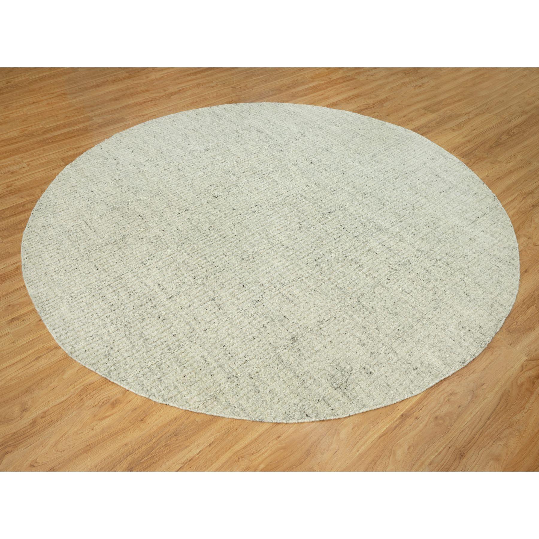 Medieval 10'x10' Halo Gray Organic Wool Cord Plain Hand Woven Flat Weave Round Rug For Sale