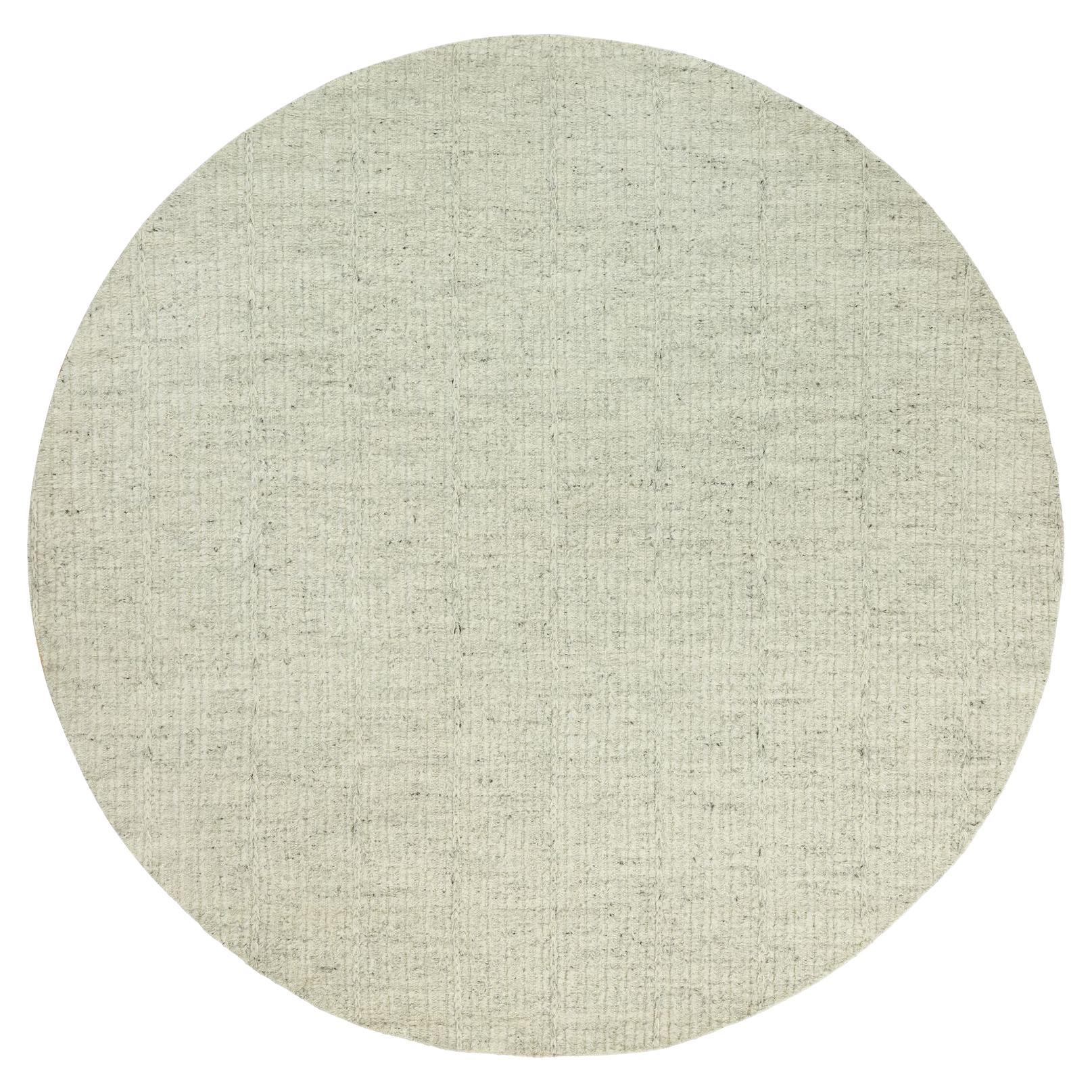 10'x10' Halo Gray Organic Wool Cord Plain Hand Woven Flat Weave Round Rug For Sale