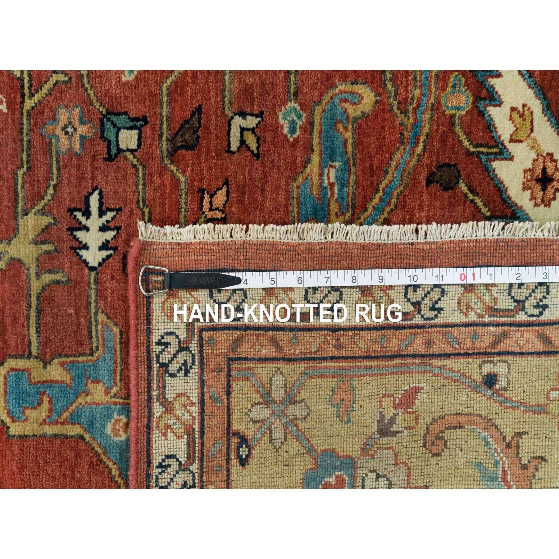 10'x10' Henna Red Antiqued Heris Hand Knotted Wool Square Oriental Rug For Sale 4