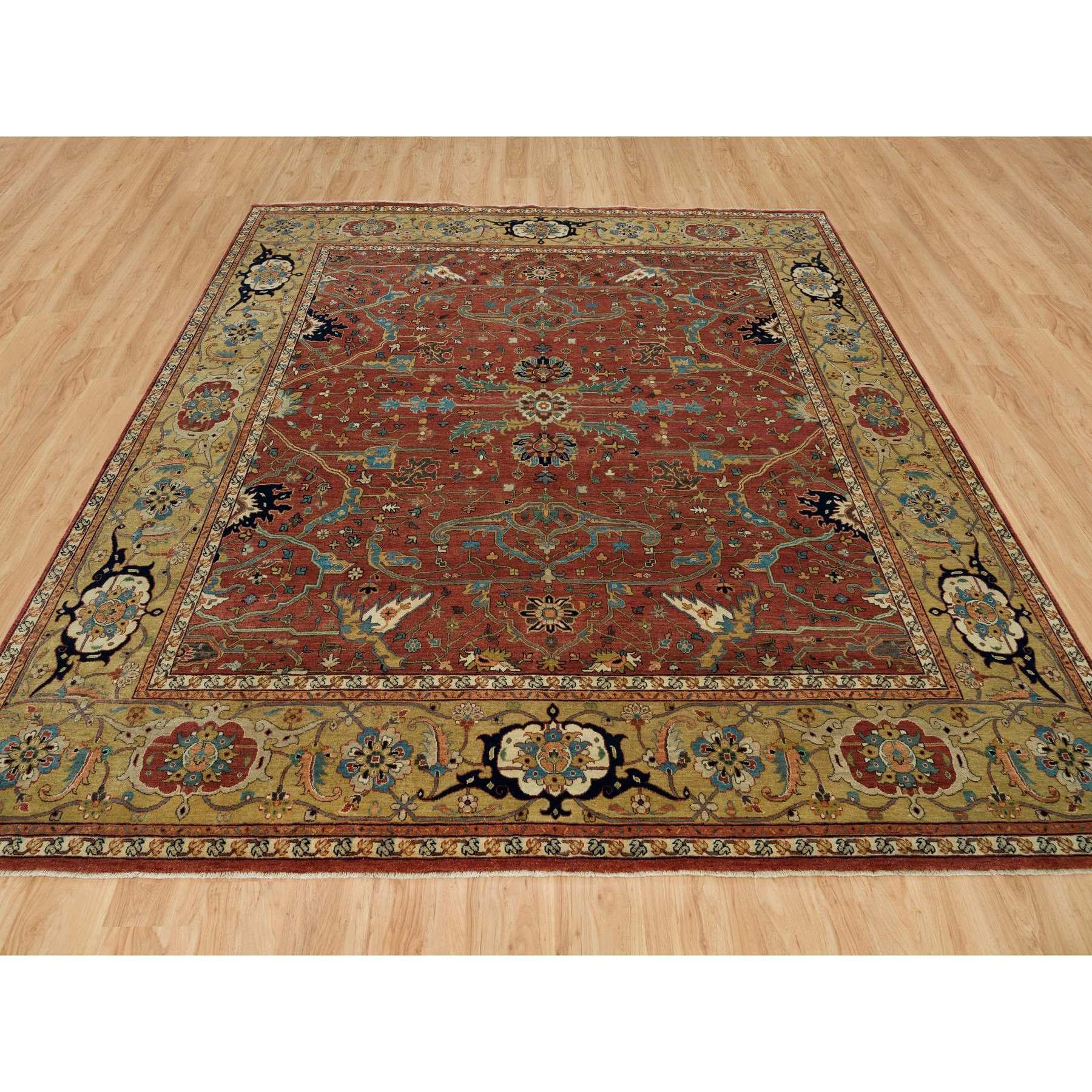 This is a truly genuine one-of-a-kind Hand Knotted Antiqued Fine Heriz Re-Creation, Pure Wool Oriental Rug. It has been Knotted for months and months in the centuries-old weaving craftsmanship techniques by expert artisans.
Primary materials: