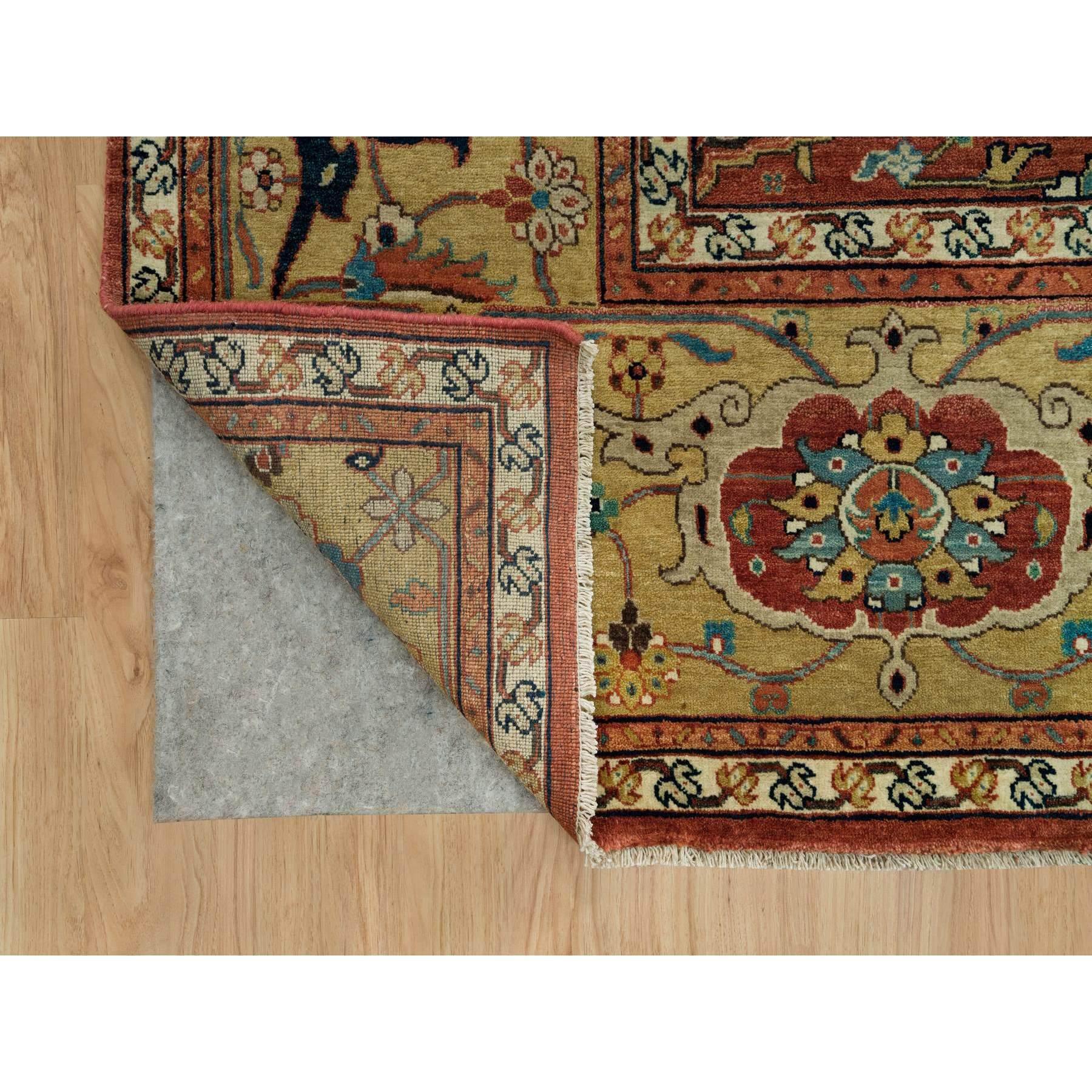 Indian 10'x10' Henna Red Antiqued Heris Hand Knotted Wool Square Oriental Rug For Sale