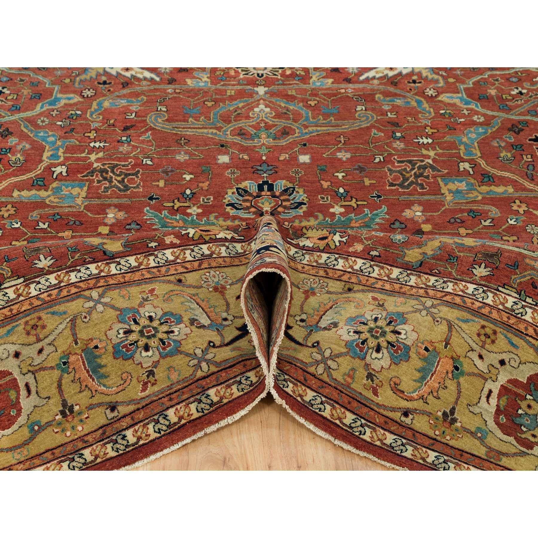 Hand-Knotted 10'x10' Henna Red Antiqued Heris Hand Knotted Wool Square Oriental Rug For Sale