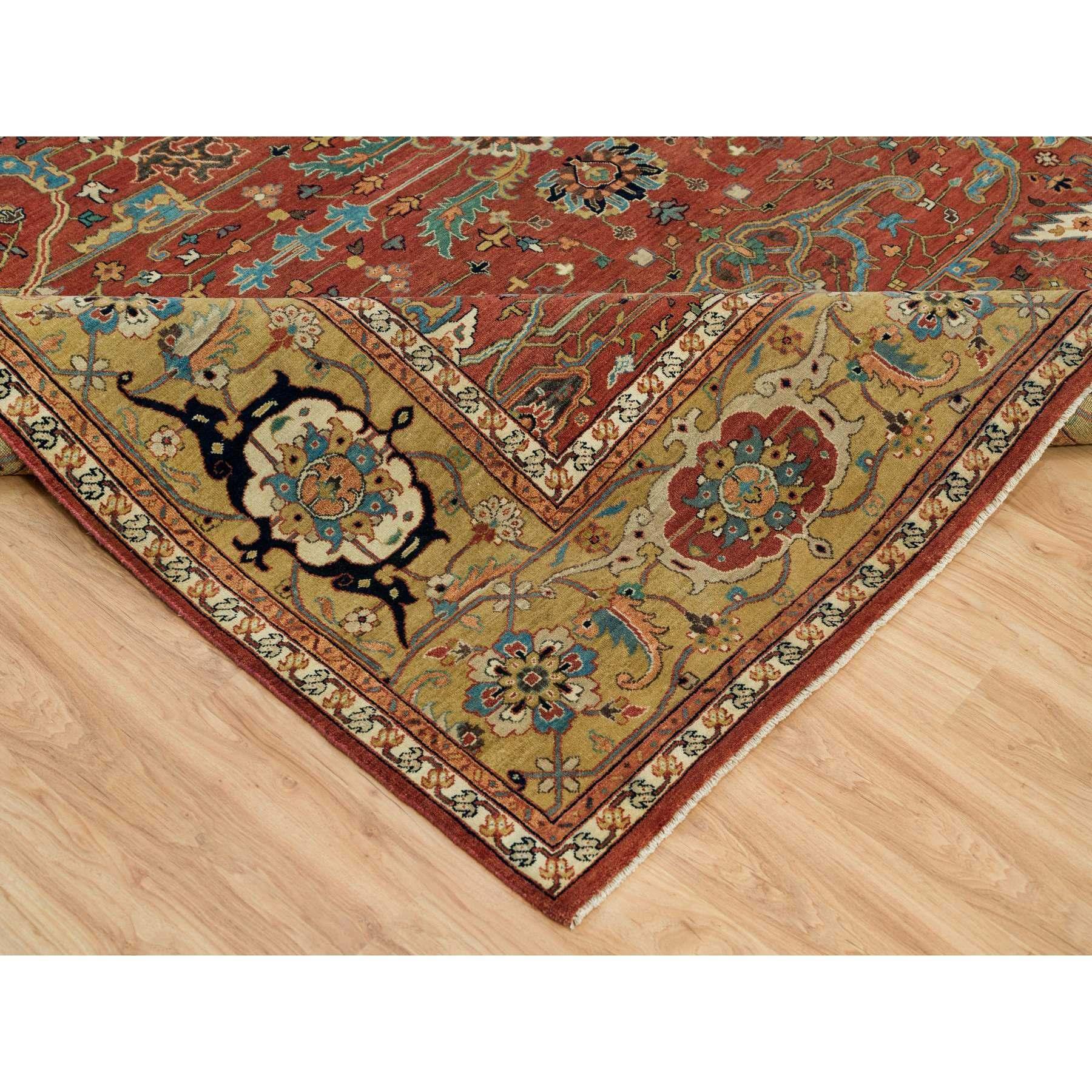 10'x10' Henna Red Antiqued Heris Hand Knotted Wool Square Oriental Rug In New Condition For Sale In Carlstadt, NJ