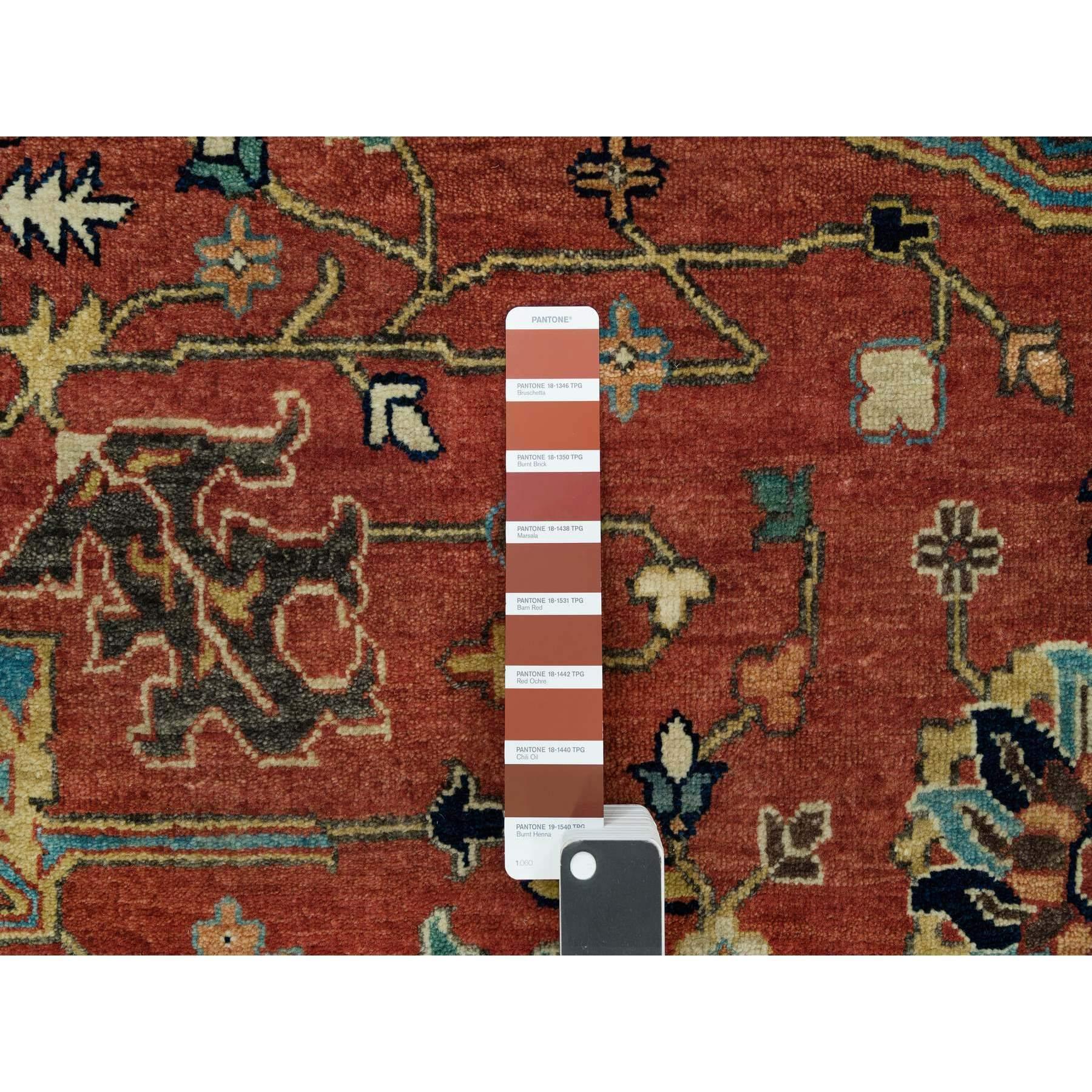 Contemporary 10'x10' Henna Red Antiqued Heris Hand Knotted Wool Square Oriental Rug For Sale