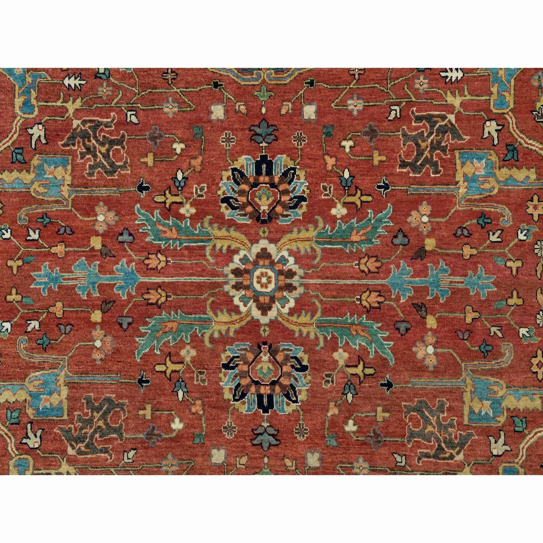 10'x10' Henna Red Antiqued Heris Hand Knotted Wool Square Oriental Rug For Sale 1