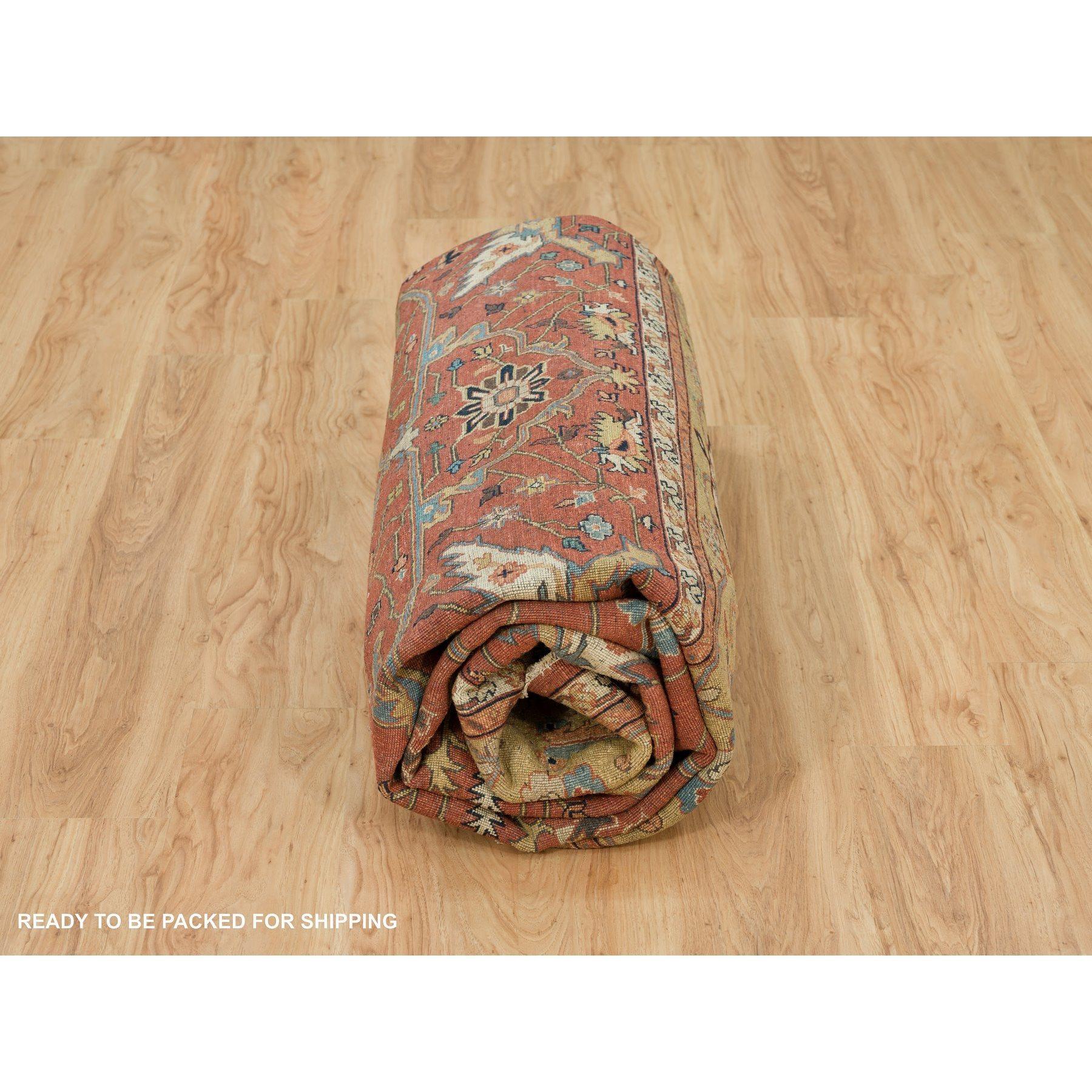 10'x10' Henna Red Antiqued Heris Hand Knotted Wool Square Oriental Rug For Sale 2