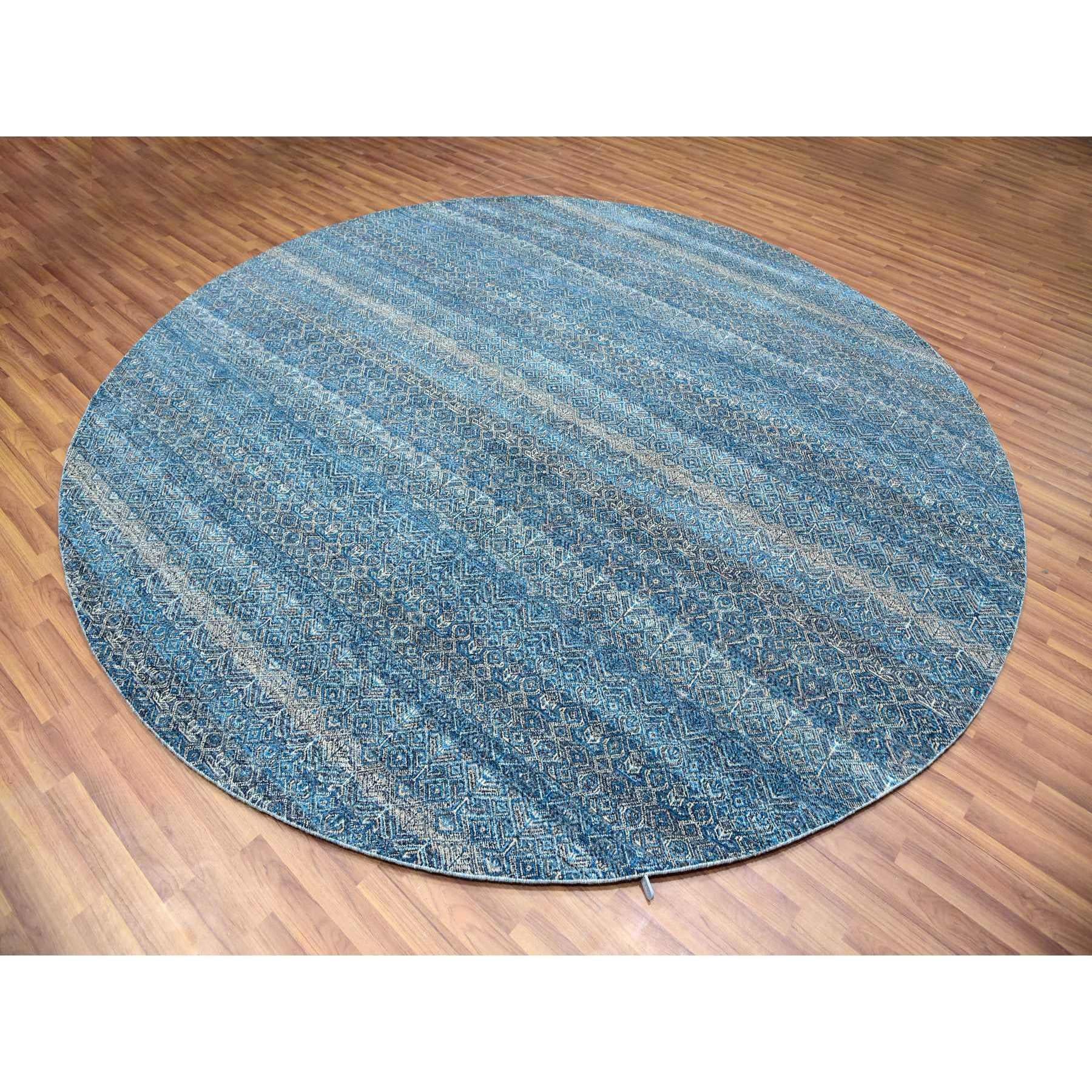 Moderne 10'x10' Hyperlink Blue Tapis Kohinoor en laine ton sur ton, noué à la main, doux et brillant en vente
