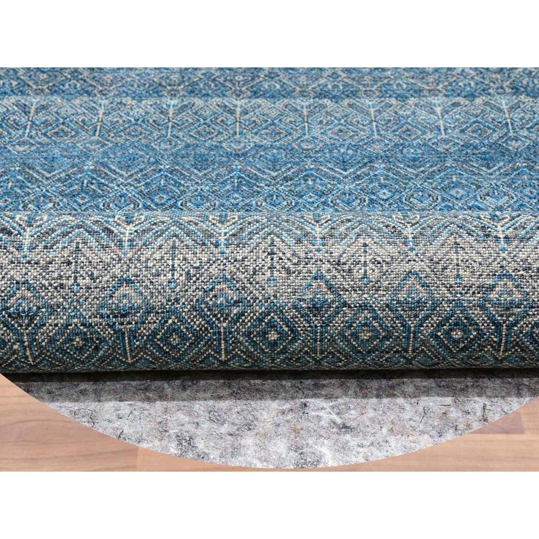 Indien 10'x10' Hyperlink Blue Tapis Kohinoor en laine ton sur ton, noué à la main, doux et brillant en vente