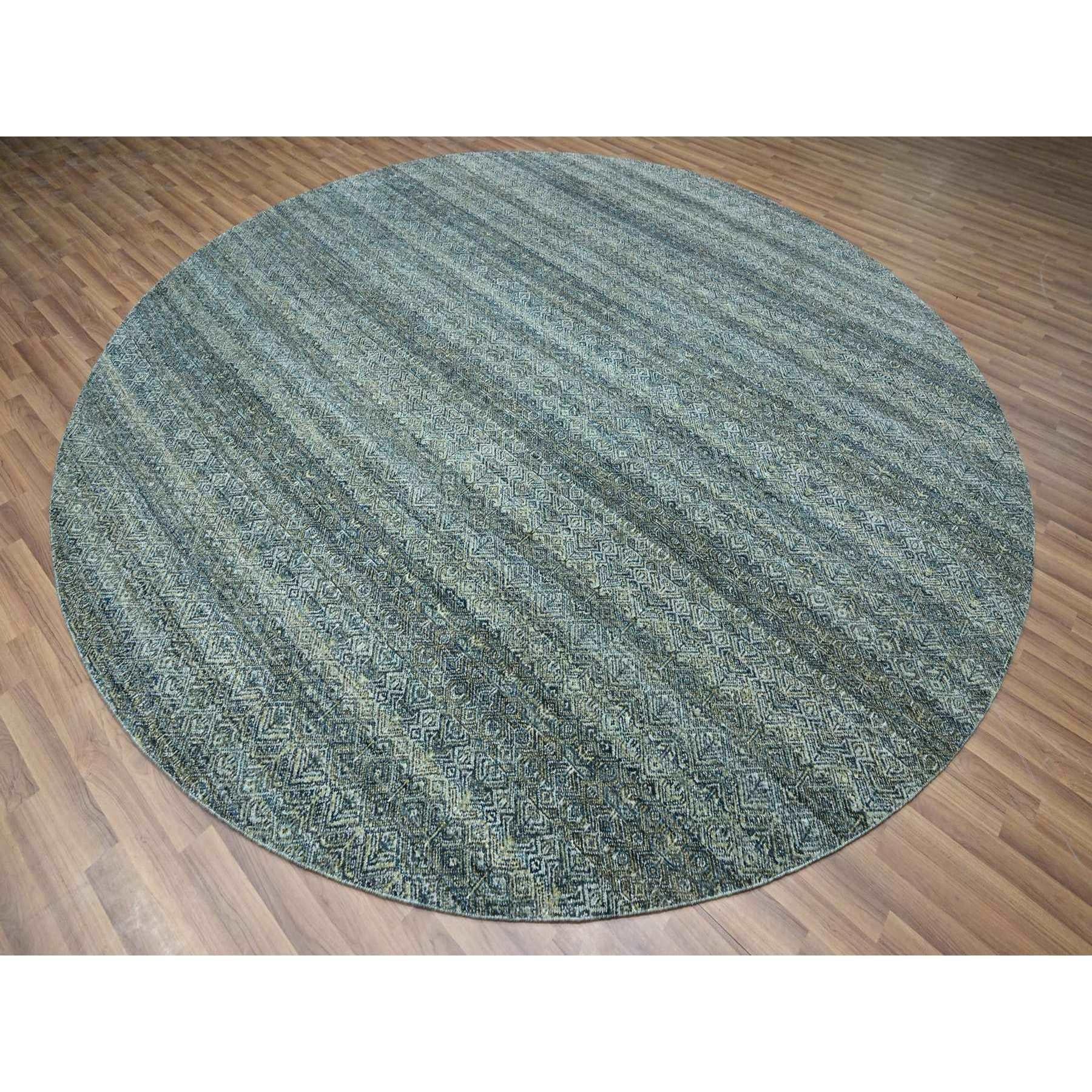 Indien 10'x10' Tapis rond en laine pure Kohinoor à motif Herat, noué à la main, bleu impérial en vente