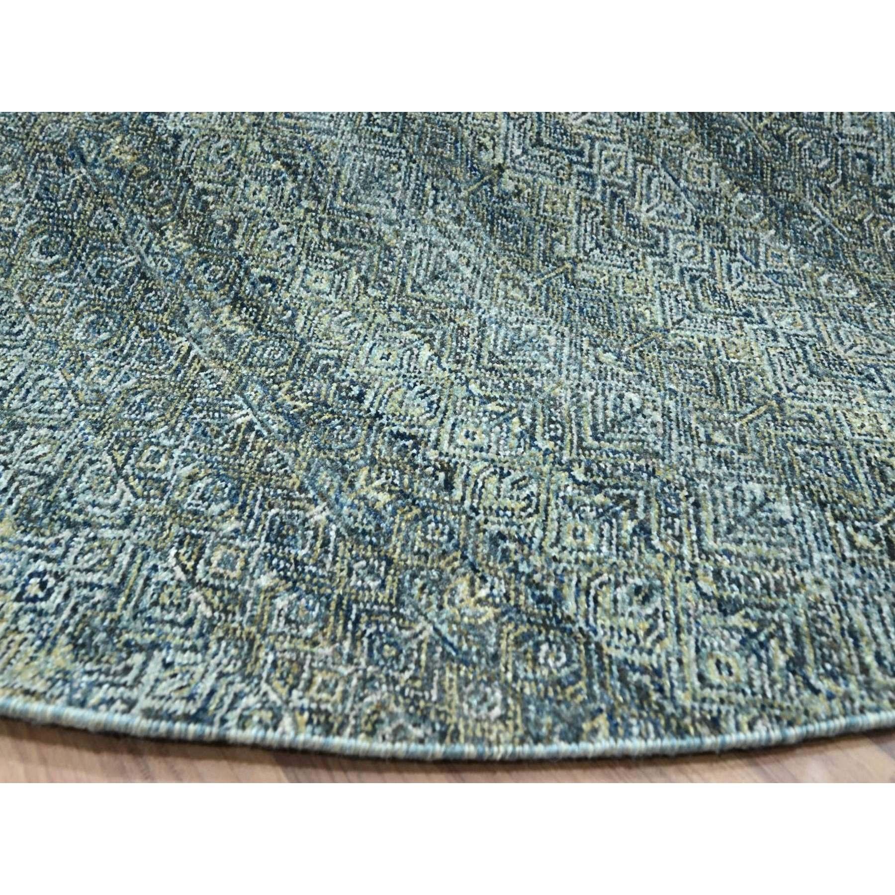 XXIe siècle et contemporain 10'x10' Tapis rond en laine pure Kohinoor à motif Herat, noué à la main, bleu impérial en vente