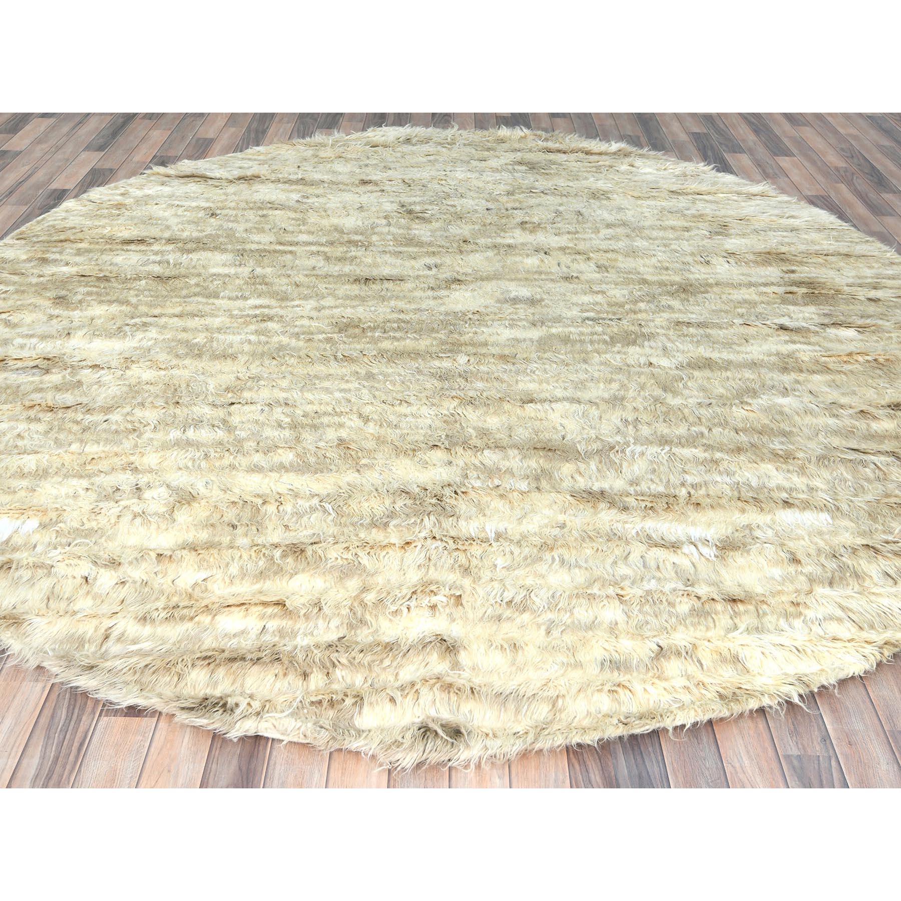 10'x10' Marfil, Alfombra Redonda Ben Ourain Bereber Marroquí de Lana Orgánica Anudada a Mano Medieval en venta