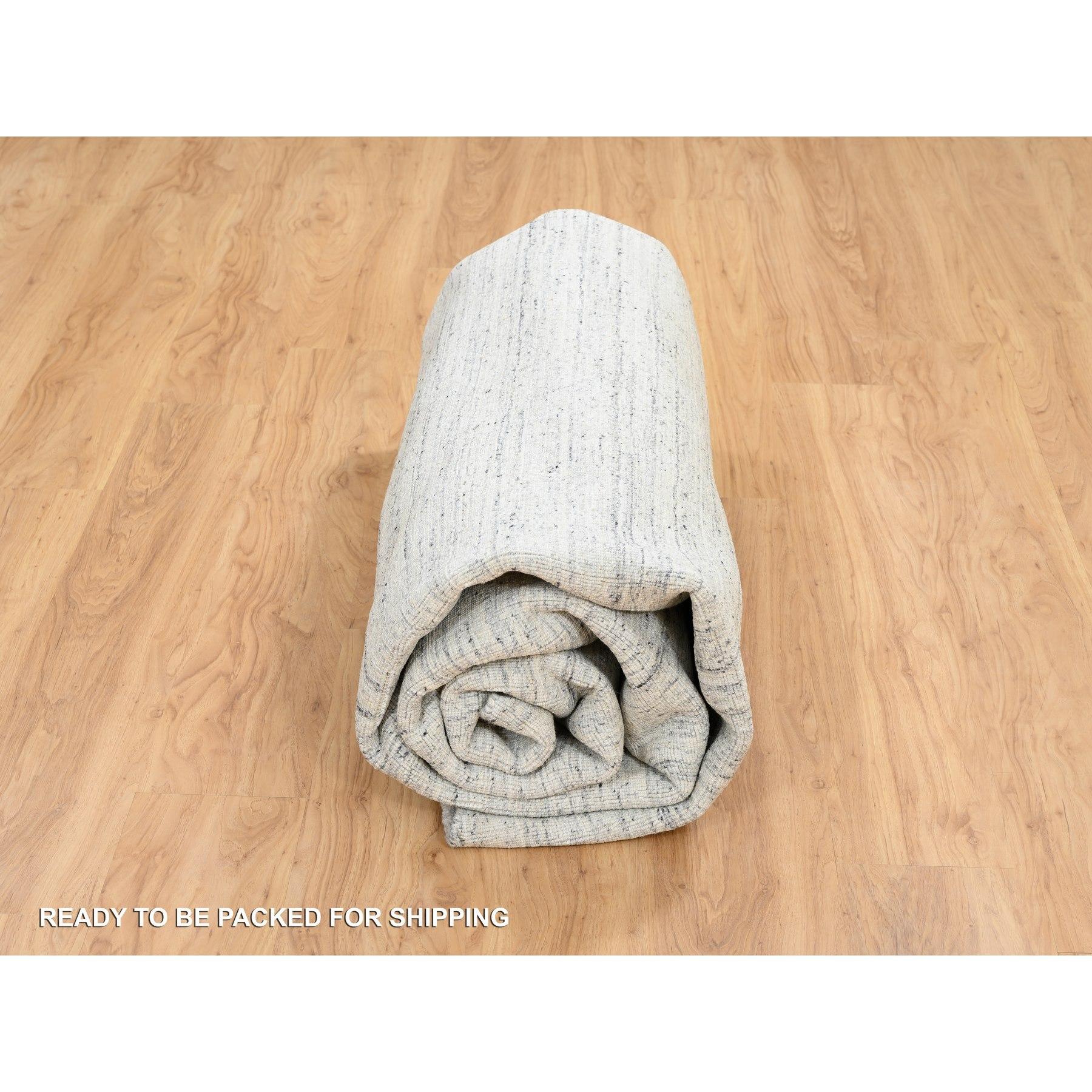 10'x10' Elfenbein, handgefalteter, runder Teppich in schlichtem, modernem Striae-Design aus Bio-Wolle, Elfenbein im Angebot 2