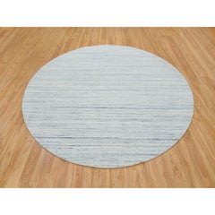 10'x10' Ivory, Hand Loomed Plain Modern Striae Design, Pure Wool, Round Rug