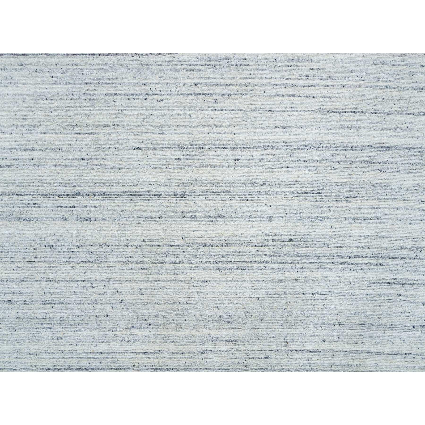 Lana 10'x10' Avorio, Tappeto rotondo in pura lana, tessuto a mano con disegno a righe moderno e semplice in vendita