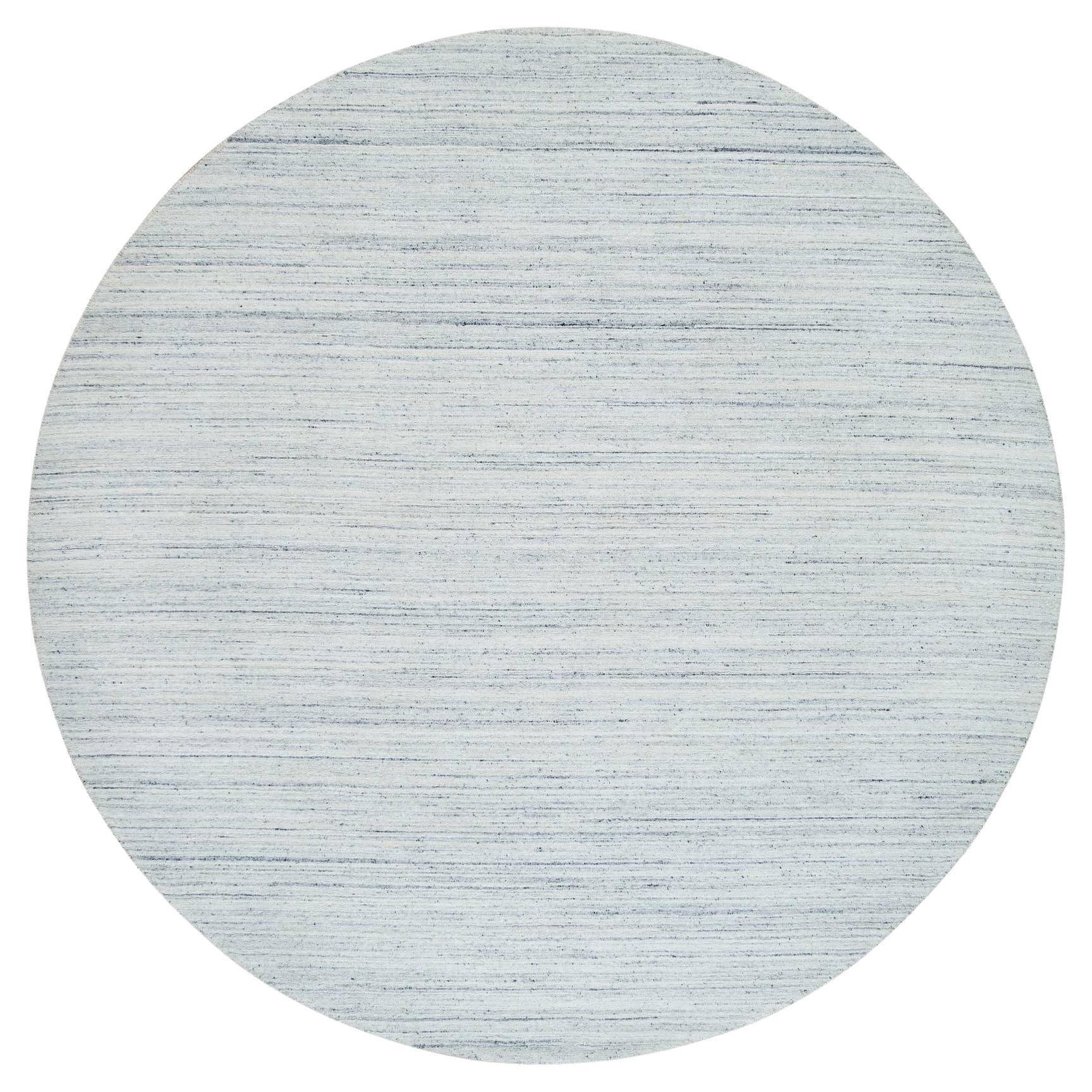 10
x10
 Elfenbein, Handgeknüpft Einfarbig Modernes Striae Design, Reine Wolle, Runder Teppich