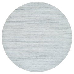 10
x10
 Elfenbein, Handgeknüpft Einfarbig Modernes Striae Design, Reine Wolle, Runder Teppich