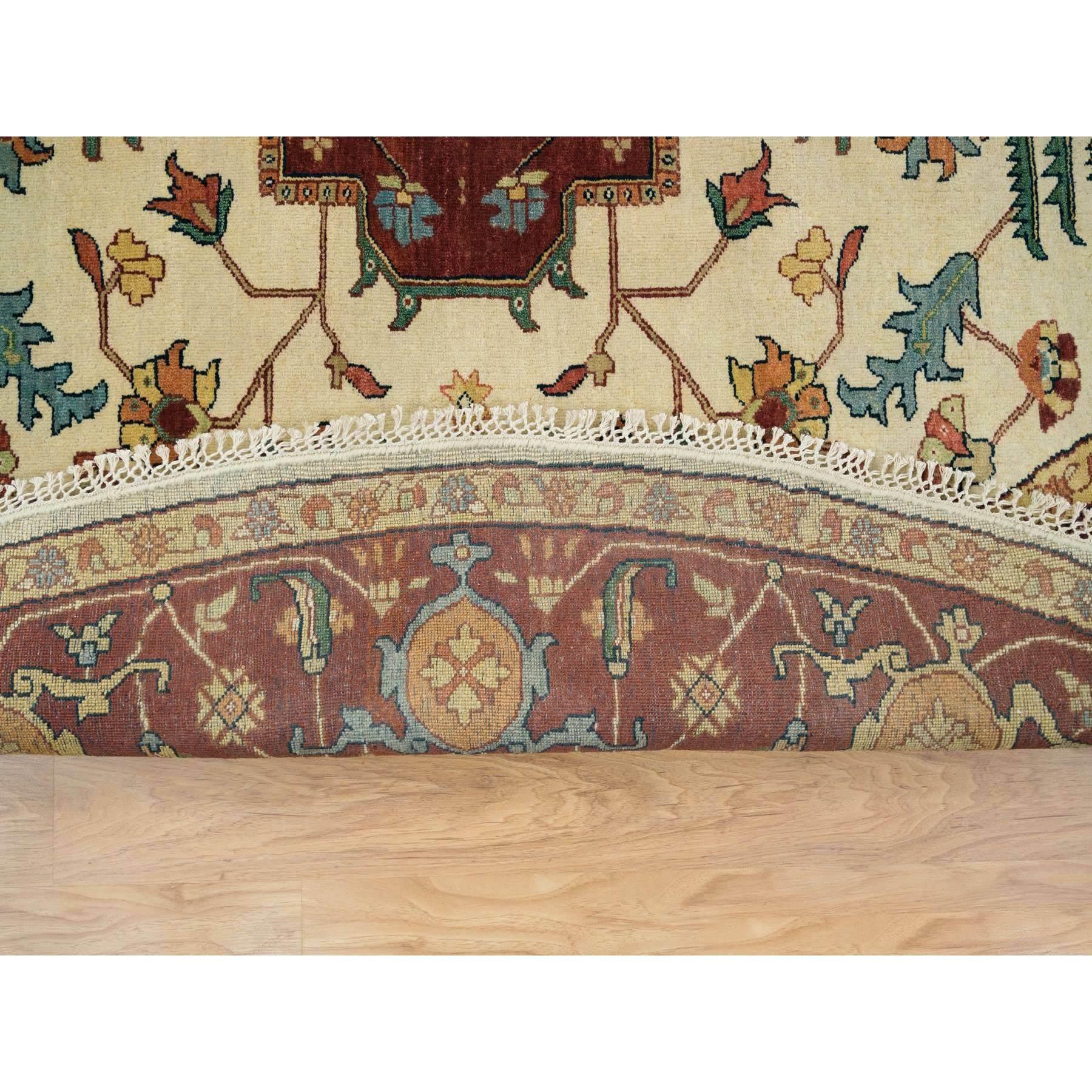 10'x10' Elfenbeinfarbener Heriz Re-Creation Handgeknüpfter runder orientalischer Teppich aus 100% Wolle (Indisch) im Angebot