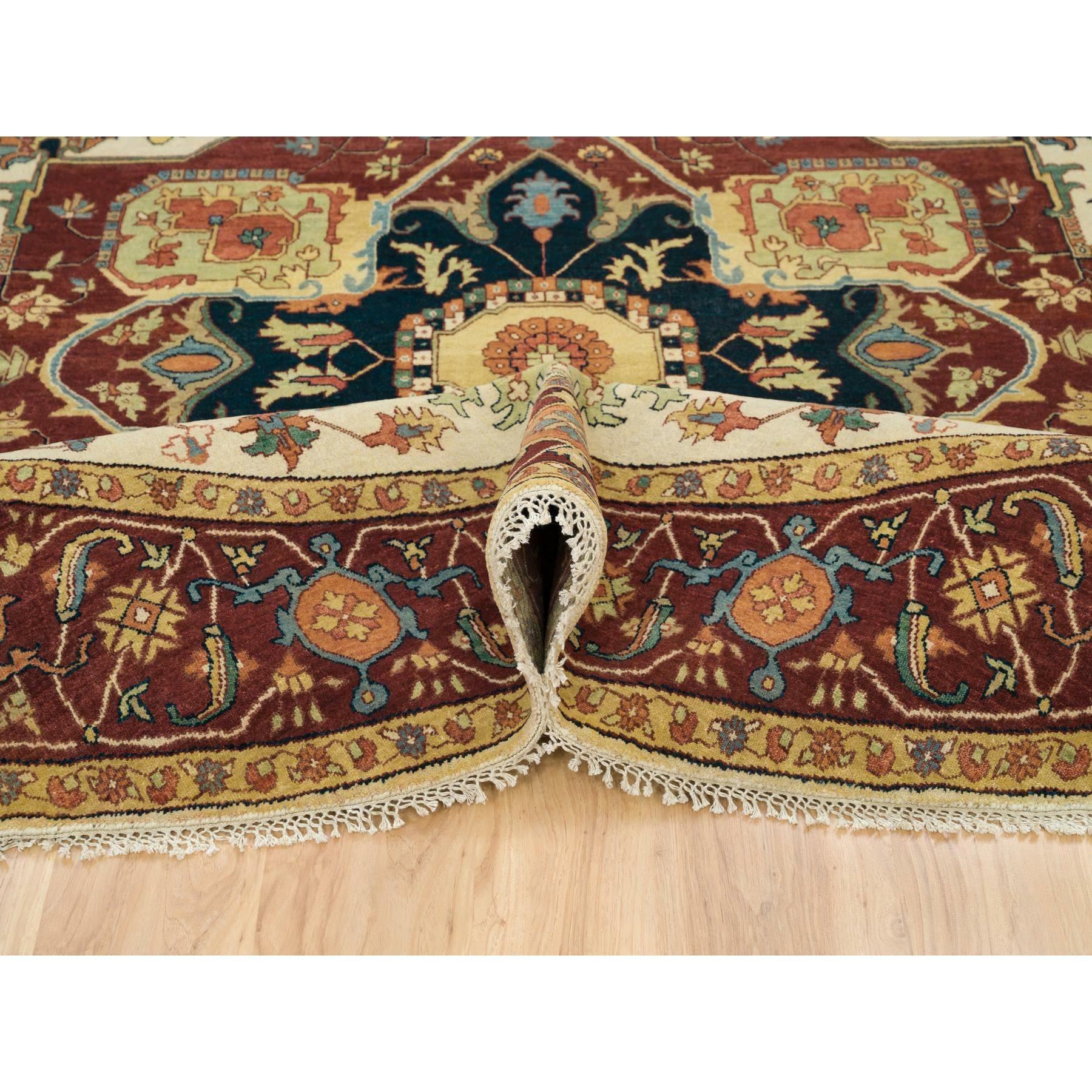 10'x10' Elfenbeinfarbener Heriz Re-Creation Handgeknüpfter runder orientalischer Teppich aus 100% Wolle im Zustand „Neu“ im Angebot in Carlstadt, NJ